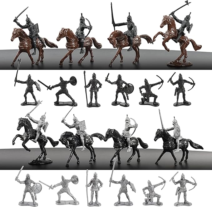 HUIANER Army Knight 28PCS Medieval Knight Military Figures, Medieval Soldiers Warrior Horse Model Soldier Toys