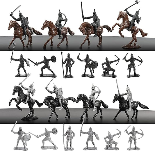 HUIANER Army Knight 28PCS Medieval Knight Military Figures, Medieval Soldiers Warrior Horse Model Soldier Toys