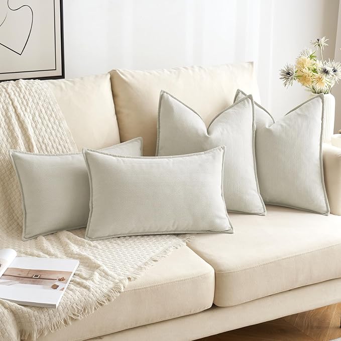 MIULEE Pack of 2 Cream White Euro Shams Chenille Pillow Covers 24x24 Inch | Decorative Soft Couch Throw Pillows,Farmhouse Cushion Covers,Elegant Design for Sofa,Bed,Living Room,Summer Decor