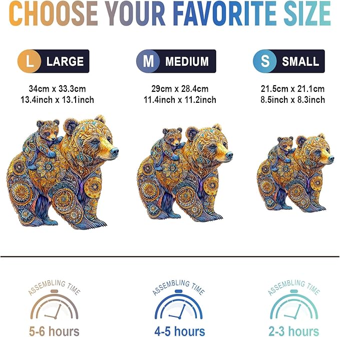 Wooden Puzzles for Adults - Mother Bear Wooden Jigsaw Puzzle, Unique Animal Shaped Wood Puzzles Adult, Christmas Birthday Gifts for Friends/Family, Home Decor 13.4 * 13.1in 275pcs