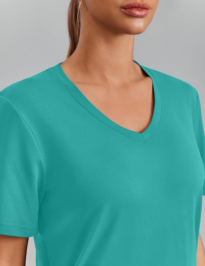 PINSPARK Soft Workout Tops for Women Short Sleeve V Neck Moisture Wicking UPF 50+ Sun Protection Quick Dry Gym Shirts