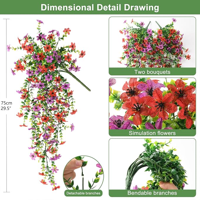 Artificial Hanging Flowers Plants for Outdoor Spring Summer Decoration | 2 PCS Faux Silk Daisy with Eucalyptus Leaves,UV Resistant Look Real for Outside Home Planter Porch Patio Balcony Yard Decor