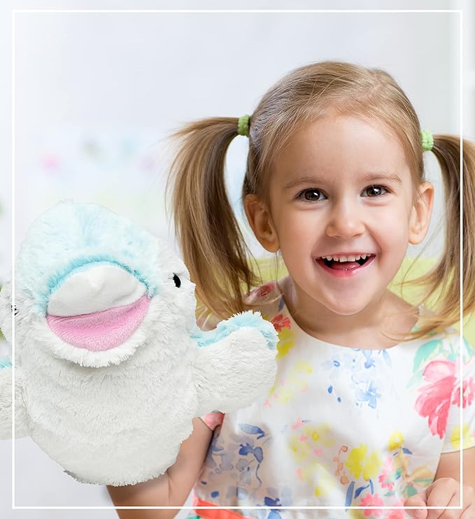 DolliBu Dolphin Plush Hand Puppet for Kids - Soft Plush Stuffed Animal Hand Puppet Toy for Puppet Show Games Puppet Theaters for Kids, Adult Cute Puppets Educational Toy to Teach Children & Toddlers