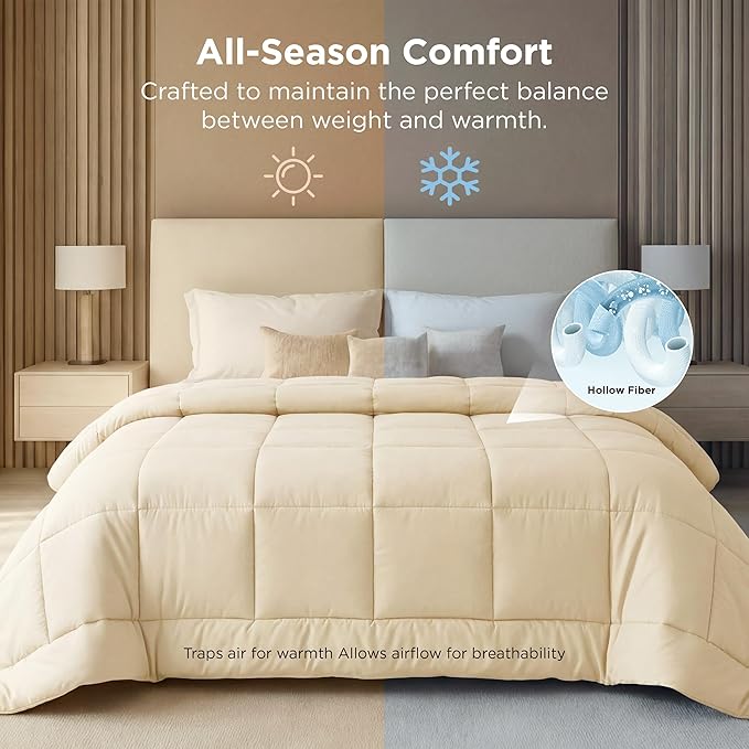 Bedsure Comforter Duvet Insert - Quilted Comforters Oversized King, All Season Duvet, GentleSoft Down Alternative Bedding, with 8 Tabs, Gifts for Women/Men, Cream,Oversized King 116 x 98 Inches