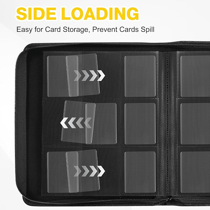 Toploader Binder, Holds 360 Toploaders, 100 Toploaders INCLUDED, 9-Pocket PU Cover Top Loader Binder for 3" x 4" Rigid Toploader, Ringless Double-Sided Toploader Card Binder for TCG, Sport Cards