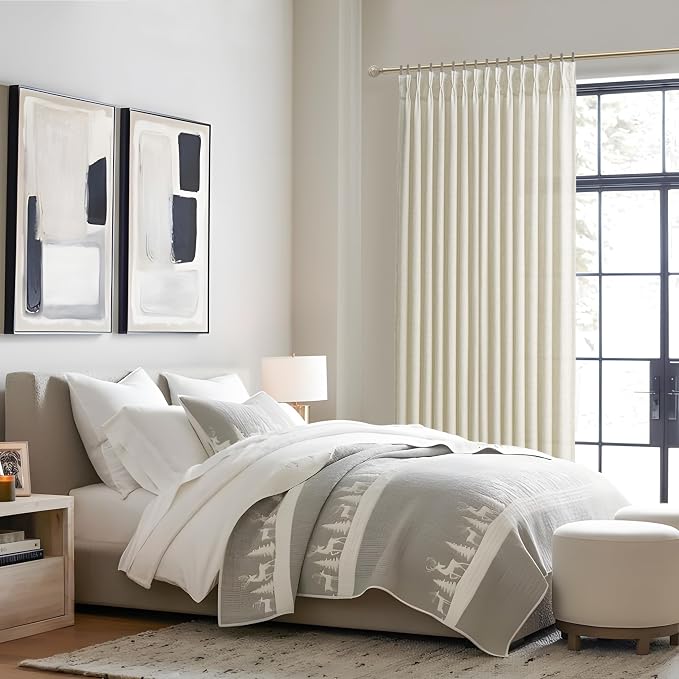 Custom Cream Light Filtering Floor to Ceiling Curtains 100 Inches Long for Room Divider, Memory Trained Pinch Pleated Thick Linen Blend Protect Privacy Curtain Semi Sheer Cottage Core Windows Drapes