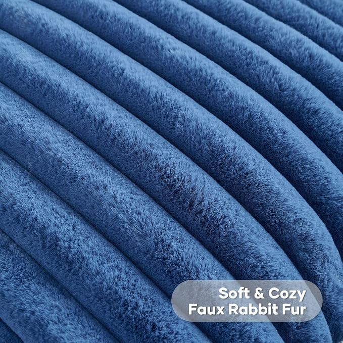 FUTEI Pack of 2 Faux Fur Throw Pillow Covers 20x20 Inch, Navy Blue | Fluffy Faux Rabbit Fur Front/Premium Velvet Back,Hidden Zipper,Machine Washable,Non-Shedding,Colorfast,Insert Not Included.