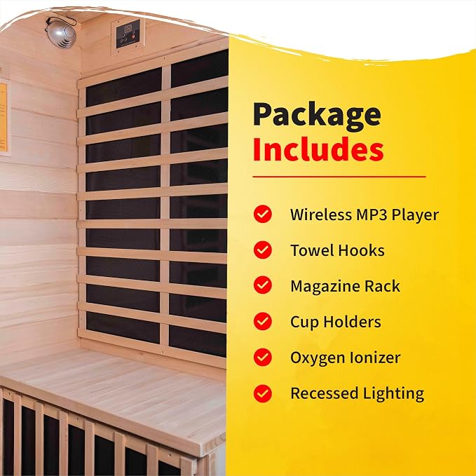 Heat Wave Sonoma 4 Person Infrared Sauna for Home - Thick Hemlock Interior with Chromotherapy Light & 9 Carbon Infrared Heaters for Energy-Efficient, Low EMF Infrared Sauna Relaxation