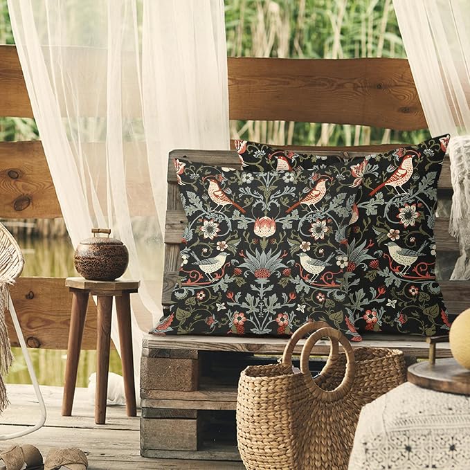 Chinoiserie Floral Bird Colorful Pillow Covers 20X20 in Set of 2 Orange Sage Green Pimpernel Flower Throw Pillow Cases Vintage Art Pillow Covers Modern Home Decor for Couch Patio Sofa Porch