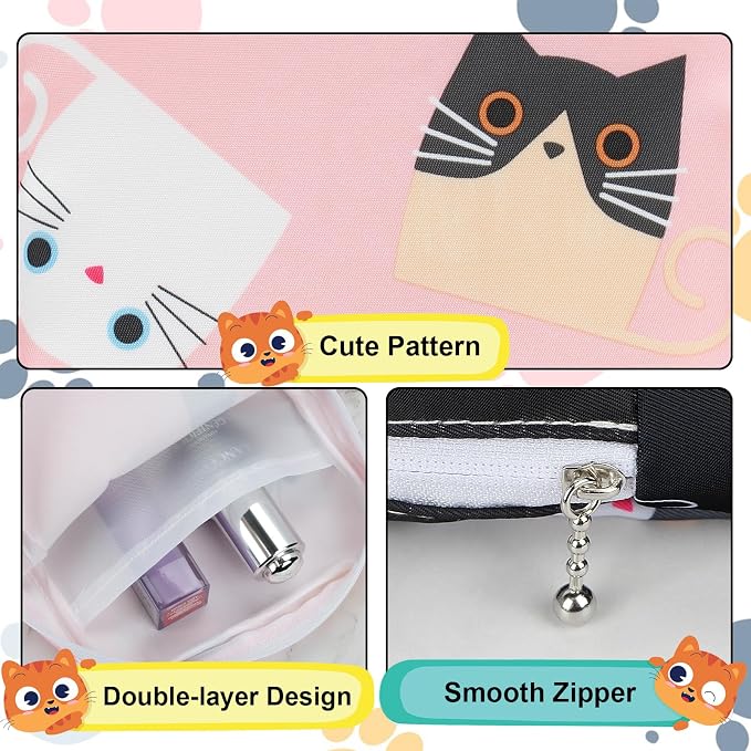 Likesing Period Bag Pouch, Canvas Sanitary Napkin Storage Bag for Girls Womens, Portable Sanitary Napkin Period Pad Pouch for Purse, Small Make Up Bags(Cat, Pink)