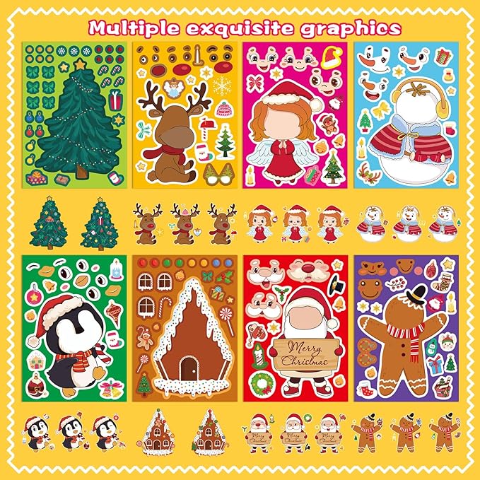 24 Sheets Christmas Stickers for Kids Make Your Own Christmas Characters Mix and Match Sticker, Make a Face Stickers Christmas Gift Stickers for Crafts Xmas Holiday Stickers Christmas Party Favor