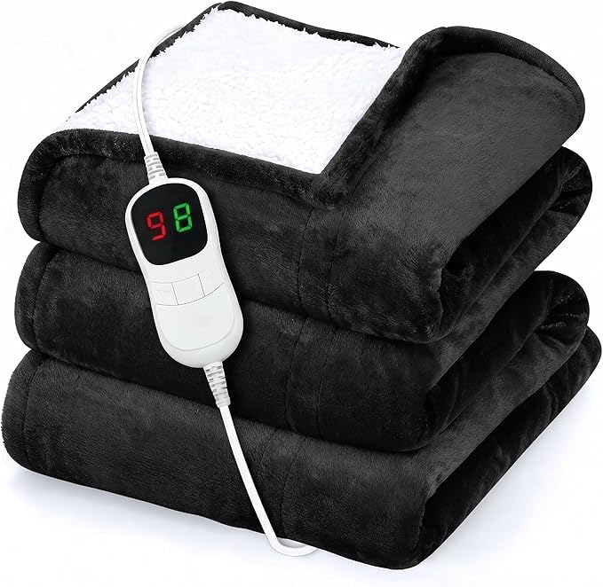Heated Blanket Electric Throw 50"x60" – Safe Electric Heating Blanket with Auto Shut-Off & Overheat Protection, 10 Heat Settings, Washable Heated Throw for Couch, Bed, Office & Dorm, Charcoal Black