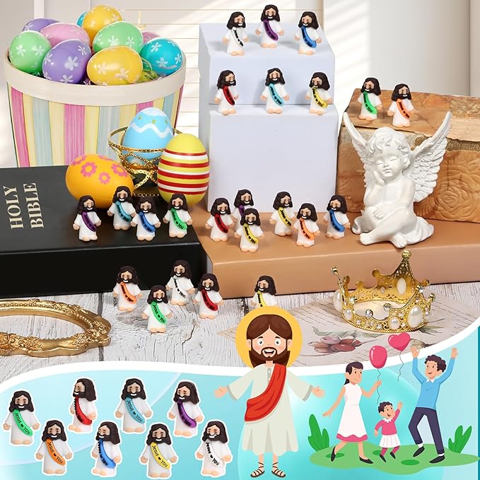 80 Pcs Little Jesus Figures – 8 Colors Mini Jesus Figurines in Bulk, Easter Egg Stuffers, Tiny Figure for Hide and Seek, Sunday School, Baptism Gifts, Church Religious Party Favors
