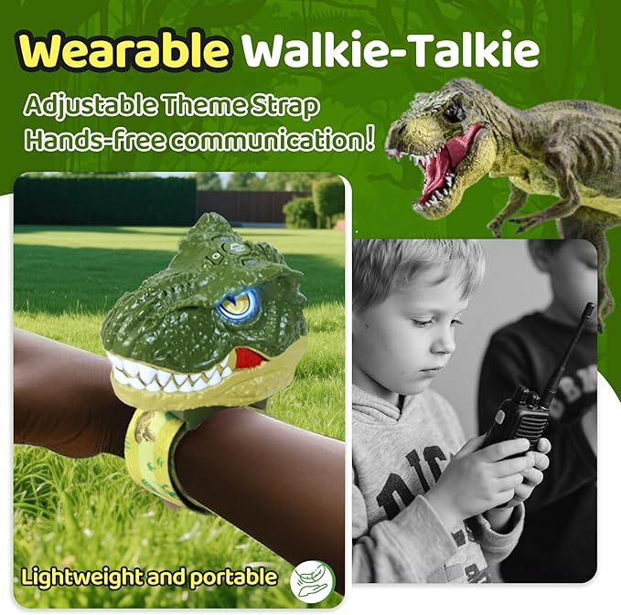 Vvinca Walkie Talkies for Kids 2 Pack Dinosaur - Toys for Boys Age 3-5 5-7 8-12 T-Rex Adjustable Strap Long Range Clear Sound Dino Walkie Talkie Outdoor Camping Christmas Birthday Gifts Toddlers