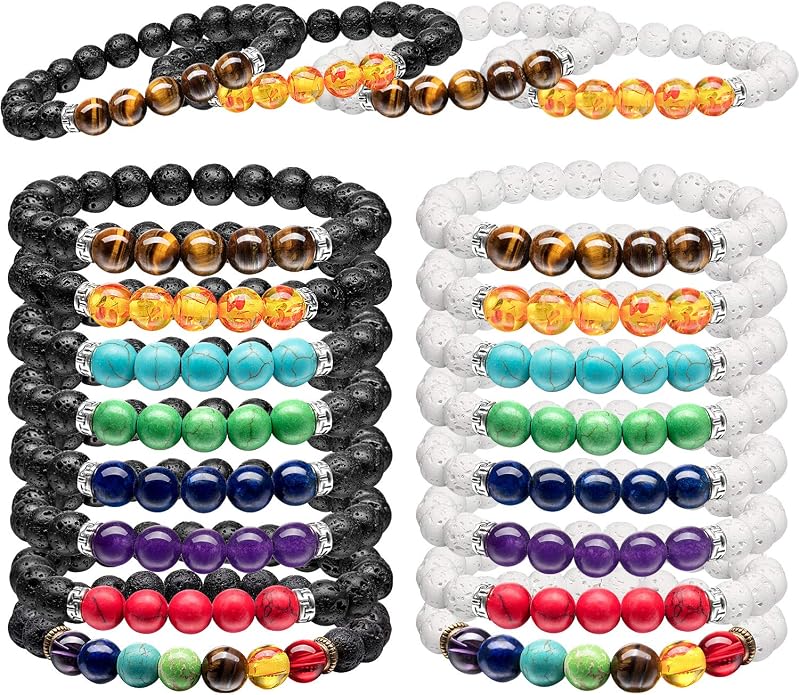 Hicarer 16 Pieces Men Women 8mm Lava Rock Bracelets 7 Chakra Aromatherapy Essential Oil Diffuser Bangle Natural Stone Beads Bracelet