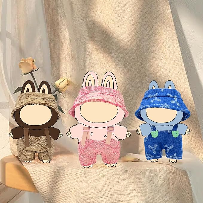 17 cm Doll Clothes Set, Pink Hat & Overalls Clothes 2-Piece Set for 15/17 cm lab, Stylish Adorable Accessories for Doll, Stylish Outfit for Boys Girls Birthday Collectors (2PC Pink)