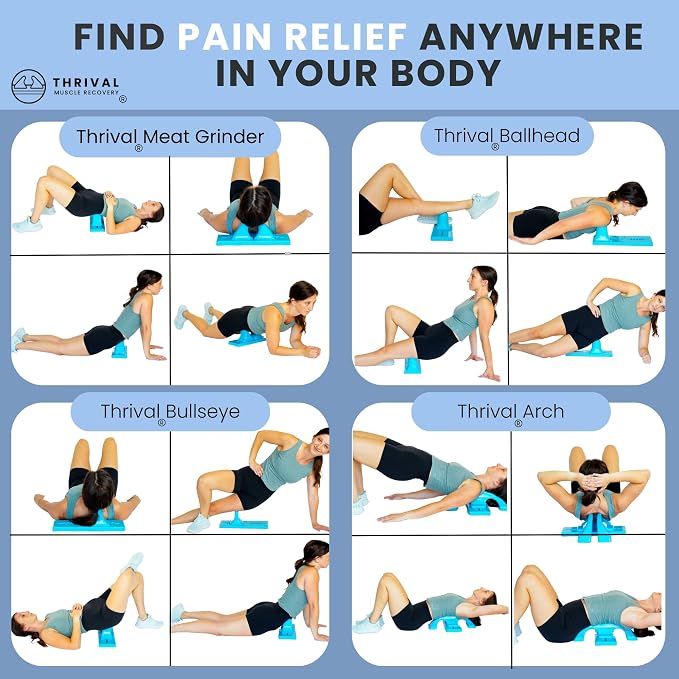 Thrival Relief Pro - Fully Adjustable Psoas, Back and Hip Flexor Muscle Release Tool with Thrival App for Targeted Routines, Deep Tissue, Trigger Point Massage (Blue) – Made in USA