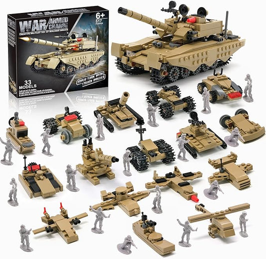 Army Tank Toy Building Blocks Set Compatible with Lego, Create a Armored Tank or 16 Small Military Models, with Toy Soldiers, Great Army Men Toys Gifts for Boys Kids and Teens Age 6+ Year Old