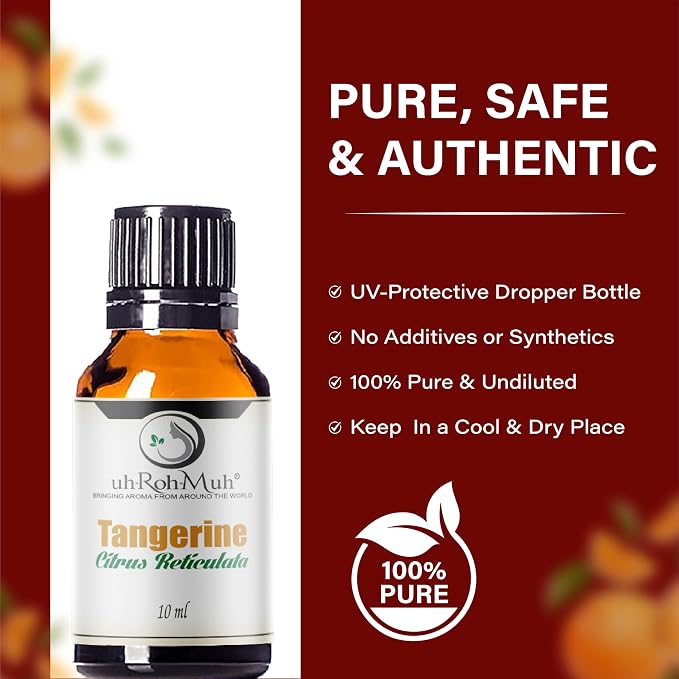 Tangerine Essential Oil, Citrus Reticulata, Cold Pressed Citrus Peel Oil, Sweet Citrus Aroma for Aromatherapy, Diffuser, Massage, Skin Care, Natural Fragrance Oil for Blends – 10 ml