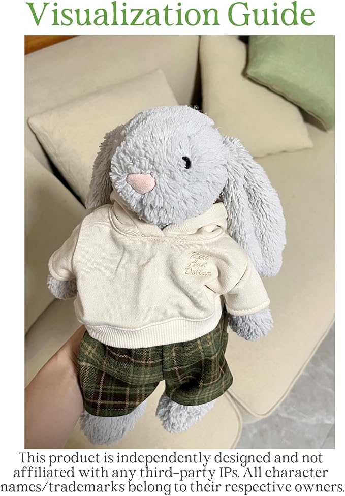 9-12''/30cm Plush Animals Clothes Cotton Hoodie & Checkered Shorts Set for Bashful Bunny and Teddybear(NO Doll)