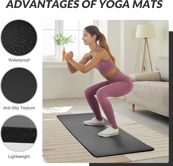 Signature Fitness Extra Thick High-Density Foam Yoga Mat – Multiple Thicknesses (1/2" & 1") / Multiple Colors – Double-Sided Non-Slip Surface – with Carrying Strap for Pilates, Yoga & Home Workouts