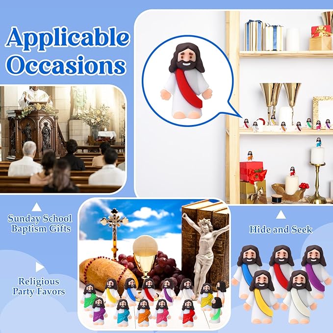 Bememo 300 Pcs Little Jesus Figures Bulk Original Design Mini Pocket Jesus Toys Rubber Figurine to Hide and Seek Religious Party Favors Sunday School Craft Baptism Gifts(Colorful)