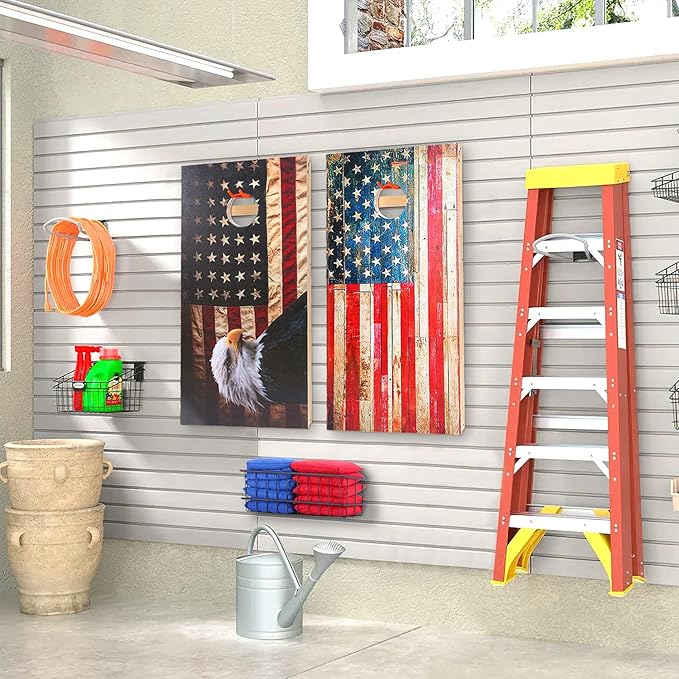 AHOWPD Cornhole Boards Hanger, 2 PCS Hooks Hanging Cornhole Boards, Cornhole Accessories Wall Mount, Cornhole Board Games Holder Storage, One Basket Organize Cornhole Bags