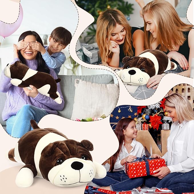 17.7" Huggable Dog Plush, Cute Stuffed Animal, Soft Adorable Cuddle Companion for Kids, Christmas Birthday Plush Pillow Gift for Boys and Girls