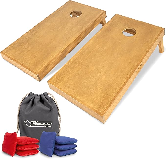 GoSports Premium 4 ft x 2 ft Regulation Competition-Ready Cornhole Board Set - Thick Wooden Board with Stop and Slide Bags - Complete Set for Yard Games, Backyard Outdoor Party Events