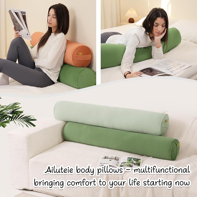 Body Pillow for Adults,Long Round Pillow,Big Cylindrical Pillow,Large Full Bolster Pillows for Side Sleepers (Olive Green, 59"*7.87")