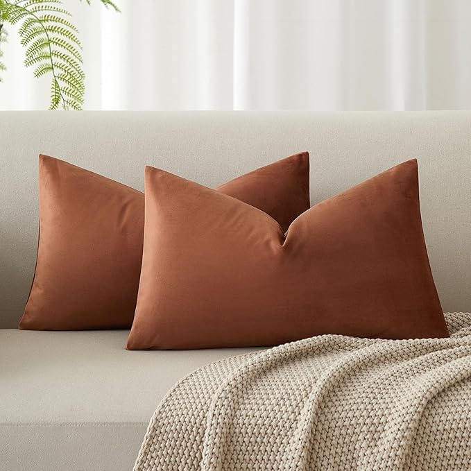 14x24 Velvet Throw Pillow Covers Set of 2 for Couch Bed Sofa,Mocha Mousse | Decorative Soft Pillow Covers with Invisible Zipper for Couch Sofa Bed Living Room Bedroom Home Decor