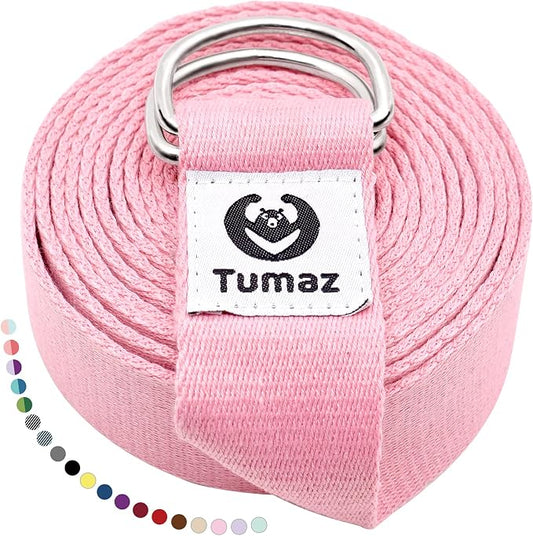 Tumaz Yoga Strap/Stretch Bands [15+ Colors, 6/8/10 Feet Options] with Extra Safe Adjustable D-Ring Buckle, Durable and Comfy Delicate Texture - Best for Daily Stretching, Physical Therapy, Fitness