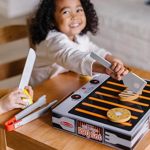 Melissa & Doug Grill and Serve BBQ Set with Pretend Play Toy Food & Kids Play Kitchen Accessories, Preschool Learning Toys for Girls & Boys 3+