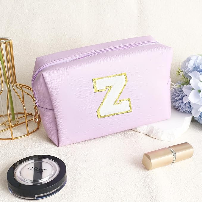 URSKYTOUS Gifts for Girls Initial Makeup Bag Personalized Cosmetic Bag with Zipper Cute Travel Toiletry Bag Waterproof PU Preppy Makeup Pouch Birthday Gift for Teen Girls Women(Purple Z)