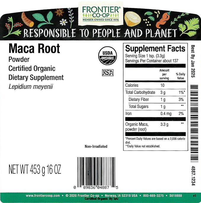 Frontier Bulk Maca Powder, Organic, 1 Pound