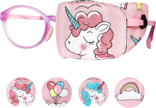 Astropic Cotton & Silk Eye Patch for Kids Glasses (Left Eye, Pink Hair Unicorn)