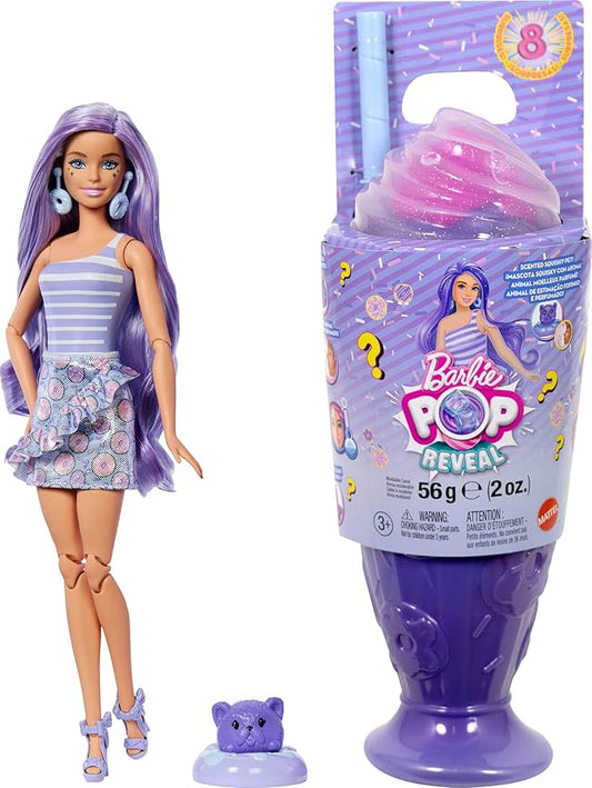 Barbie Pop Reveal Series Fashion Doll & Accessories Set, Treat Series, Donut Dreams Theme with Pet, 8 Surprises Include Color Change