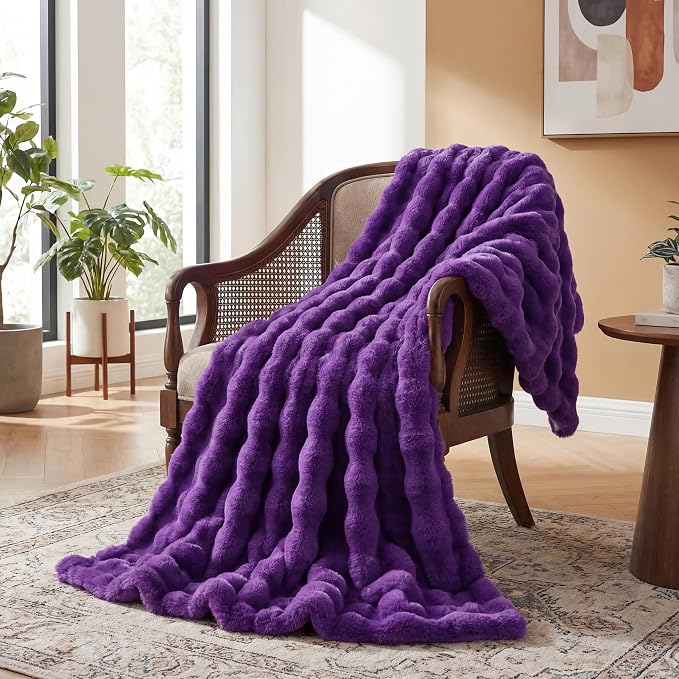 ORINOVA Purple Cozy Thick Throw Fuzzy Blanket for Couch Fluffy Faux Fur Blankets for Bed Living Room Women Gift Home Decor 60x80