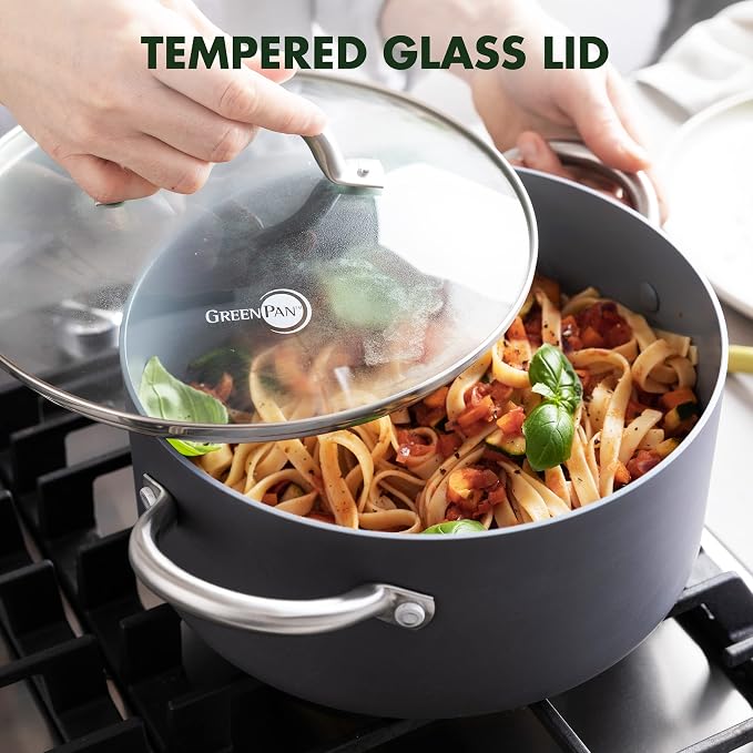GreenPan Lima Hard Anodized 5QT Stock Pot with Lid, Healthy Ceramic Nonstick, PFOA PFAS-Free Nontoxic Pots and Pans, Oven & Broiler Safe Cookware, Stainless Steel Handles, Grayy (Pack of 2)
