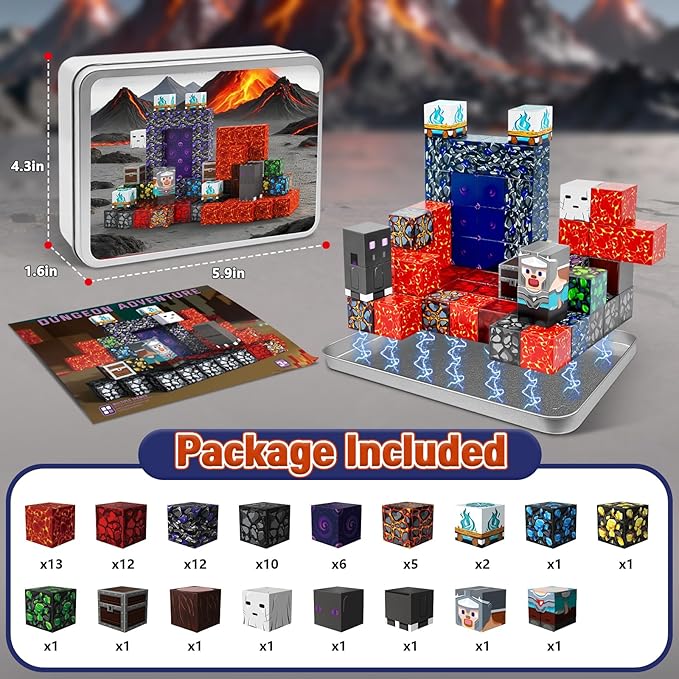 70PCS Magnetic Building Blocks Travel Toys for Kids Ages 4-8, Lava Portal Mini Magnetic Blocks with Iron Storage Box, Portable Magnet Cubes STEM Learning Set for Toddler Boys Girls Ages 3+