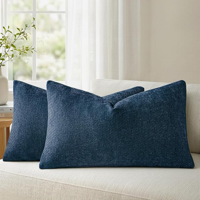 a moment Pack of 2 Decorative Throw Pillow Covers with Twill Cushion Covers for Sofa Living Room Couch Bed 12x20 Inch Blue