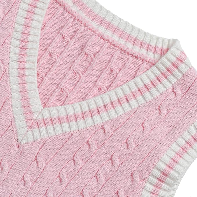 Women's Sweater Vest,Y2K Sleeveless Pattern Preppy Style Knitted Crop Tank Top for Girl