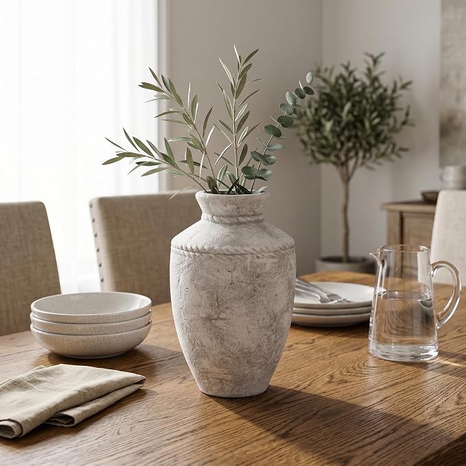Rustic Ceramic Vase 10 Inch Large Farmhouse Pottery Flower Vases Vintage Decorative Vase for Home Decor Centerpiece for Fireplace Entryway Table Living Room Bedroom Kitchen Decor
