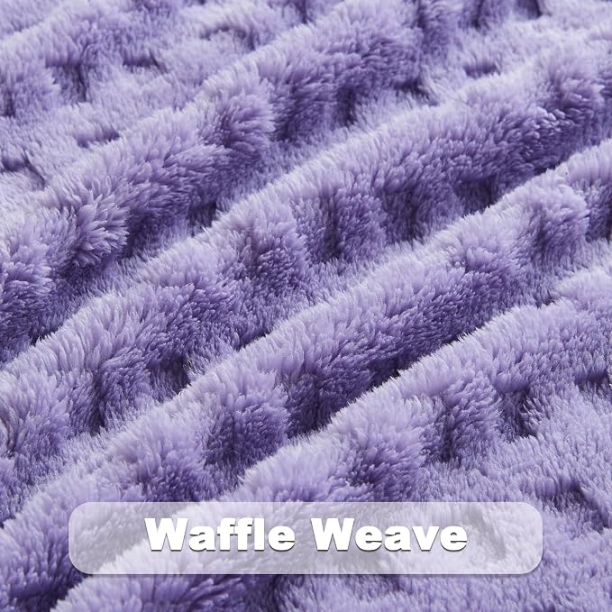 NEWCOSPLAY 3D Waffle Checkered Flannel Queen Blanket, Lavender, 90"x90" | Super Soft Cute Lightweight Decorative Premium Silky Fleece Blanket for Couch Sofa Bed, Gift for Women Men, All Season Use