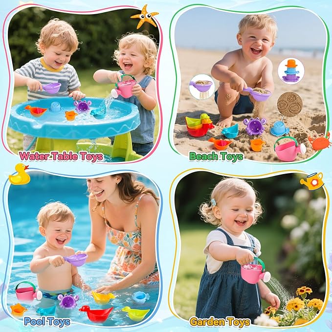 Toddler Bath Toys for Kids Ages 1-3 10 PCS Baby Bath Toys Mold Free with Multi Color & Shape Stacking Cups Bathtub Sand Pool Water Toys for 1 2 3 4 5 6 Birthday Gifts