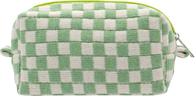 PAZIMIIK Checkered Makeup Bag for Purse Portable Zipper Make Up Pouch Small Cosmetic Case for Travel Accessories (Light Green)