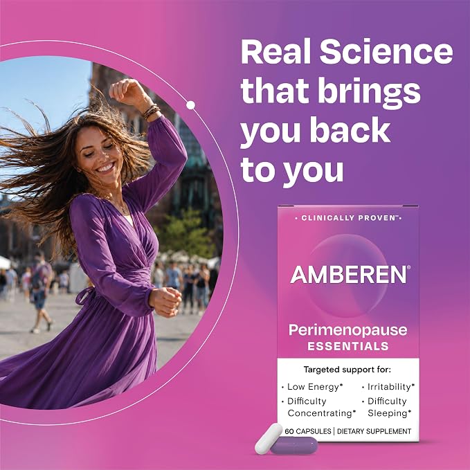 Amberen Perimenopause Supplement for Women, Clinically Proven – Helps Relieve Hot Flashes, Night Sweats, Irritability & Difficulty Sleeping, Helps Support Hormone Balance Hormone-Free, 30-Day Supply