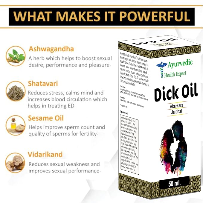Herbal Sexual Dick Oil for Men & Women – Natural Aphrodisiac, Boosts Libido & Enhances Intimacy – 100% Ayurvedic Formula for Men Enlargement Massage Oil (50 Ml Pack of 1) 1.6oz