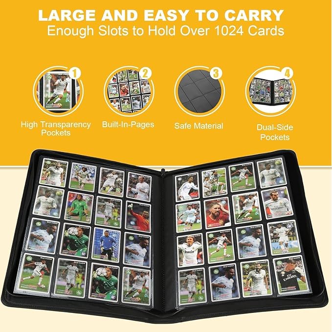 Arkeiliy Premium Ringless Trading Card Binder - 1024 Capacity, 16 Side-Loading Pockets per Page, Archival Quality Protection & Anti-Slip Spine for TCG, MTG, Sports Cards (Navy)