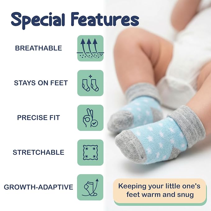 Mother's Choice Organic Cotton Baby Socks 0-6 Months - 12 pairs Unisex, Warm Infant Socks, Soft Neutral Boy & Girl Socks, Gentle Newborn Socks, Baby Gift, Ideal for Daily Comfort for Baby